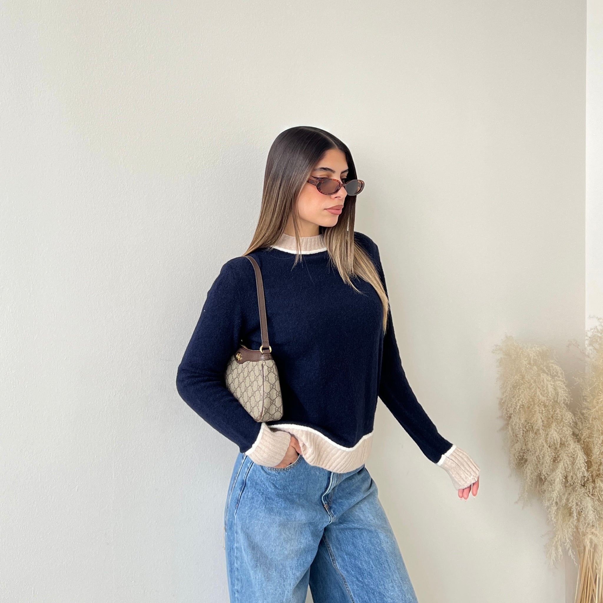 Maglione con bordi a contrasto 25255 blu