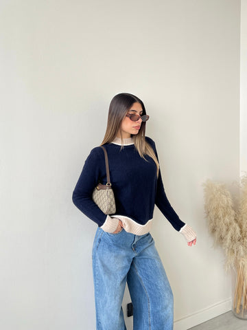 Maglione con bordi a contrasto 25255 blu