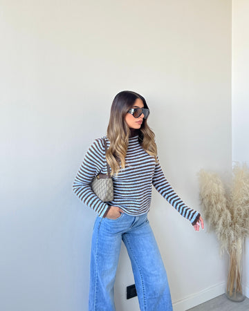 Dolcevita a righe celeste e caffè