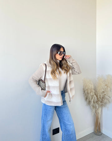 Giacca in maglia con ecopelliccia SH1851 beige