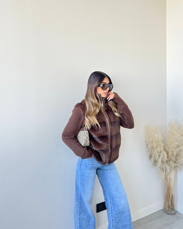 Giacca in maglia con ecopelliccia SH1851 caffè