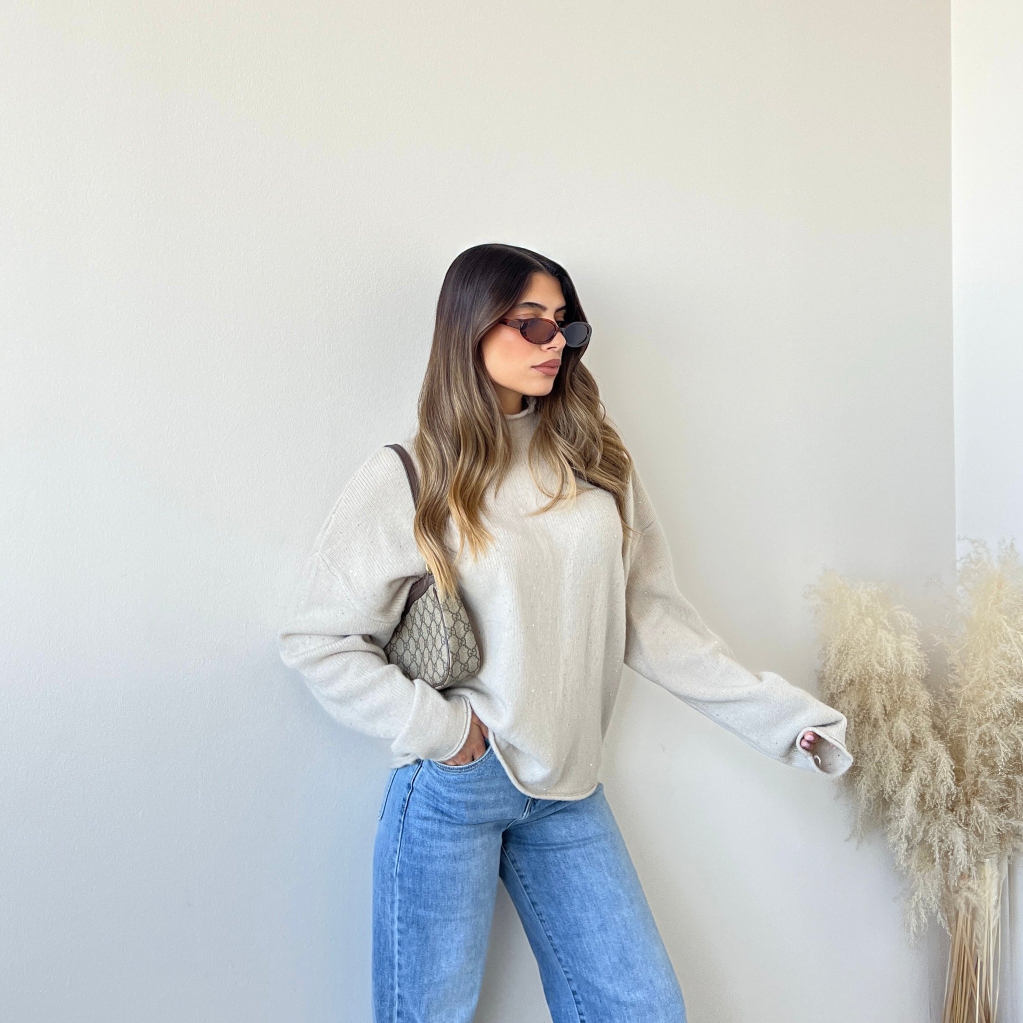 Pullover Laura con paillettes beige