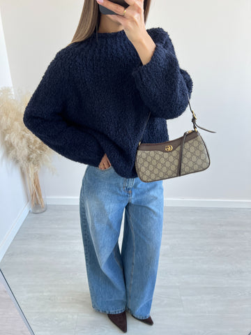 Pullover bouclè blu navy