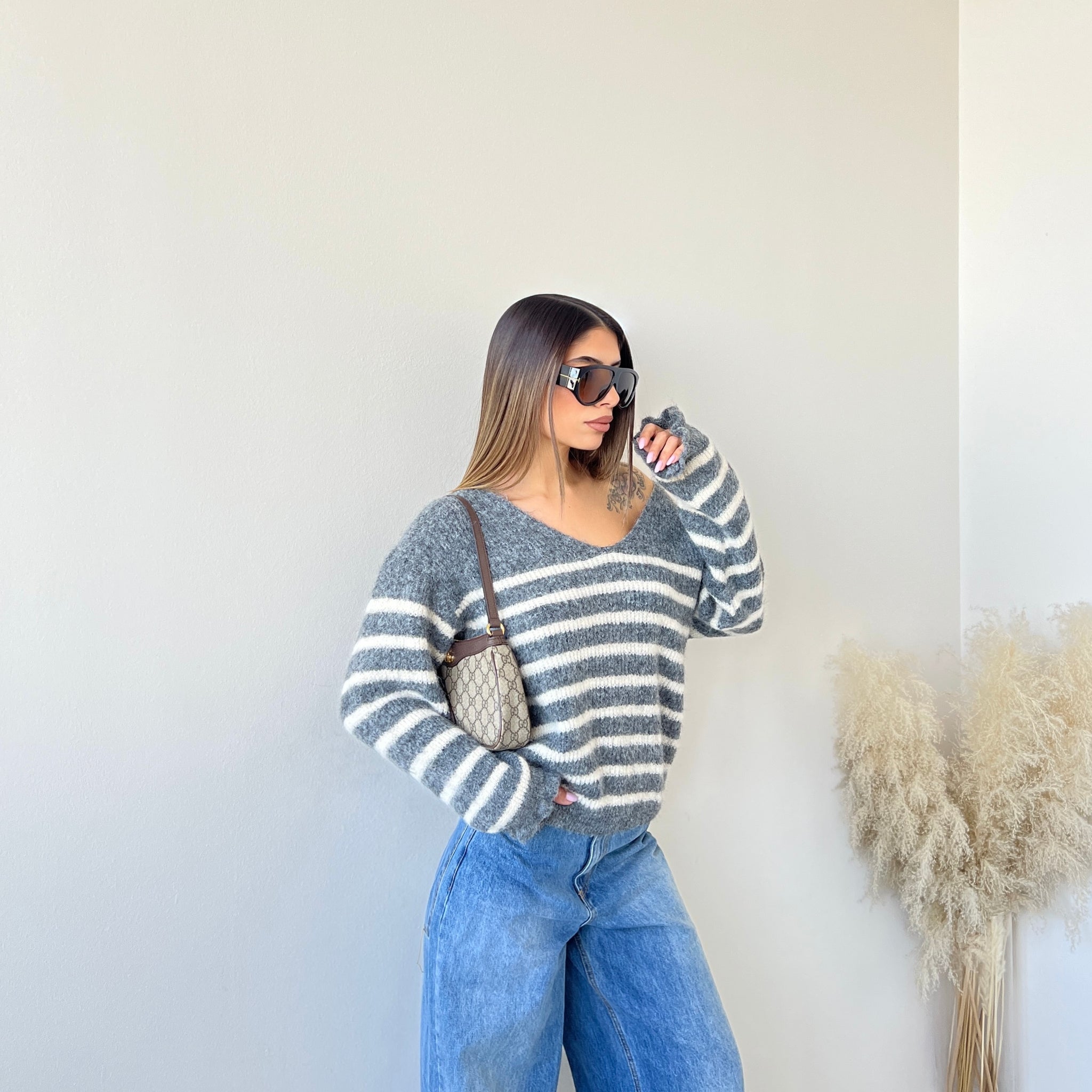 Pullover Bonjour a righe grey