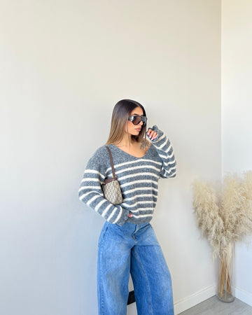 Pullover Bonjour a righe grey