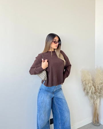 Pullover girocollo e spacchi 1873 caffè