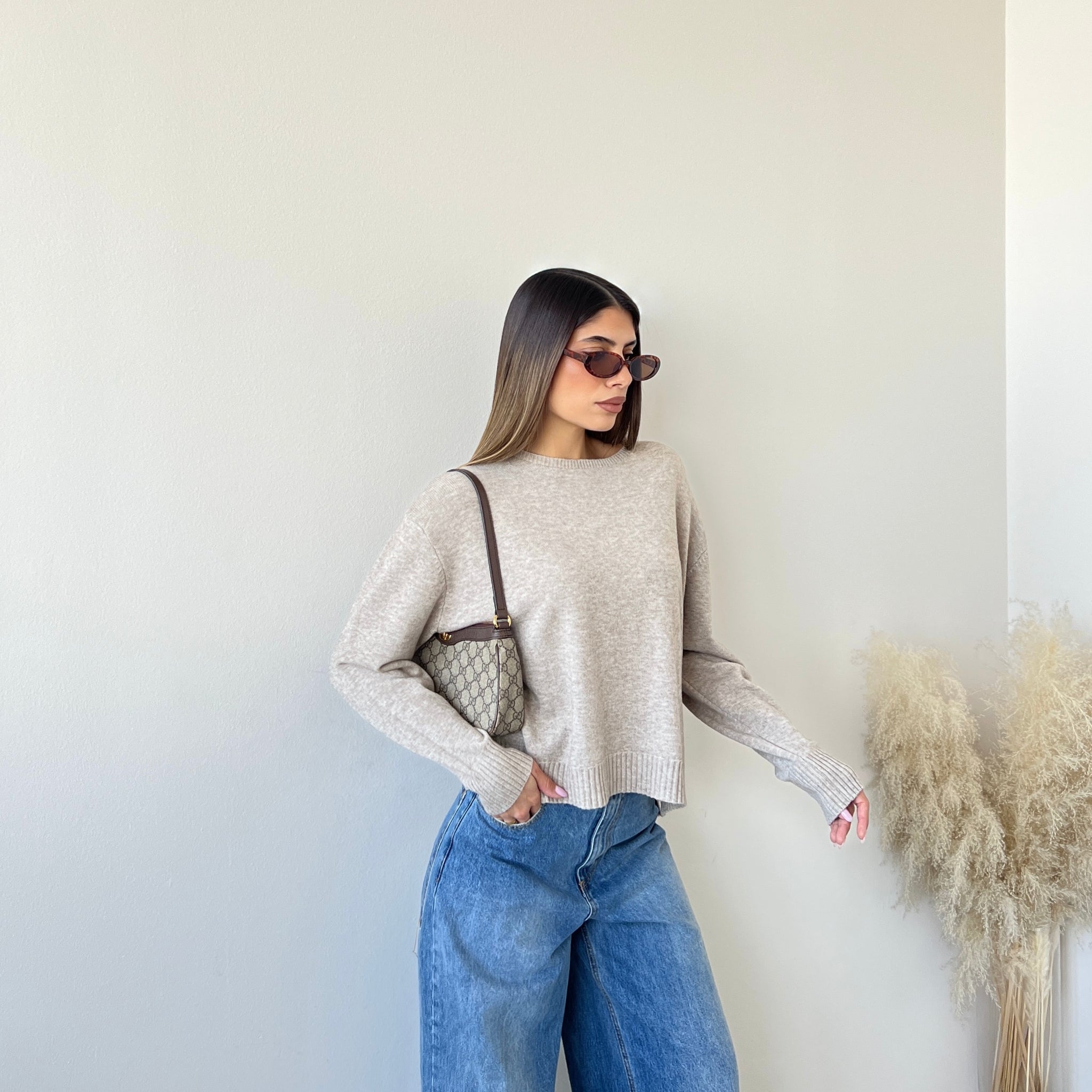 Pullover girocollo e spacchi 1873 sabbia