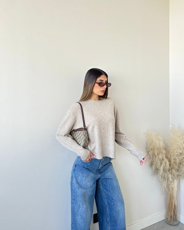 Pullover girocollo e spacchi 1873 sabbia