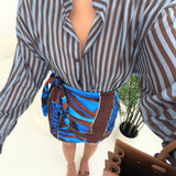 Camicia coreana righe sottili celeste e brown