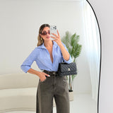 Camicia bacchettata basica celeste a righe blu