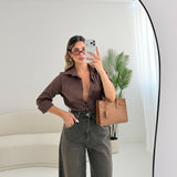 Camicia bacchettata basica brown a righe nere