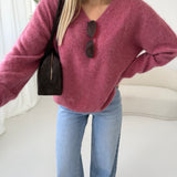 Pullover scollo a V lana cahsmere seta fragola