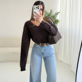 Pullover scollo a V lana cahsmere seta brown