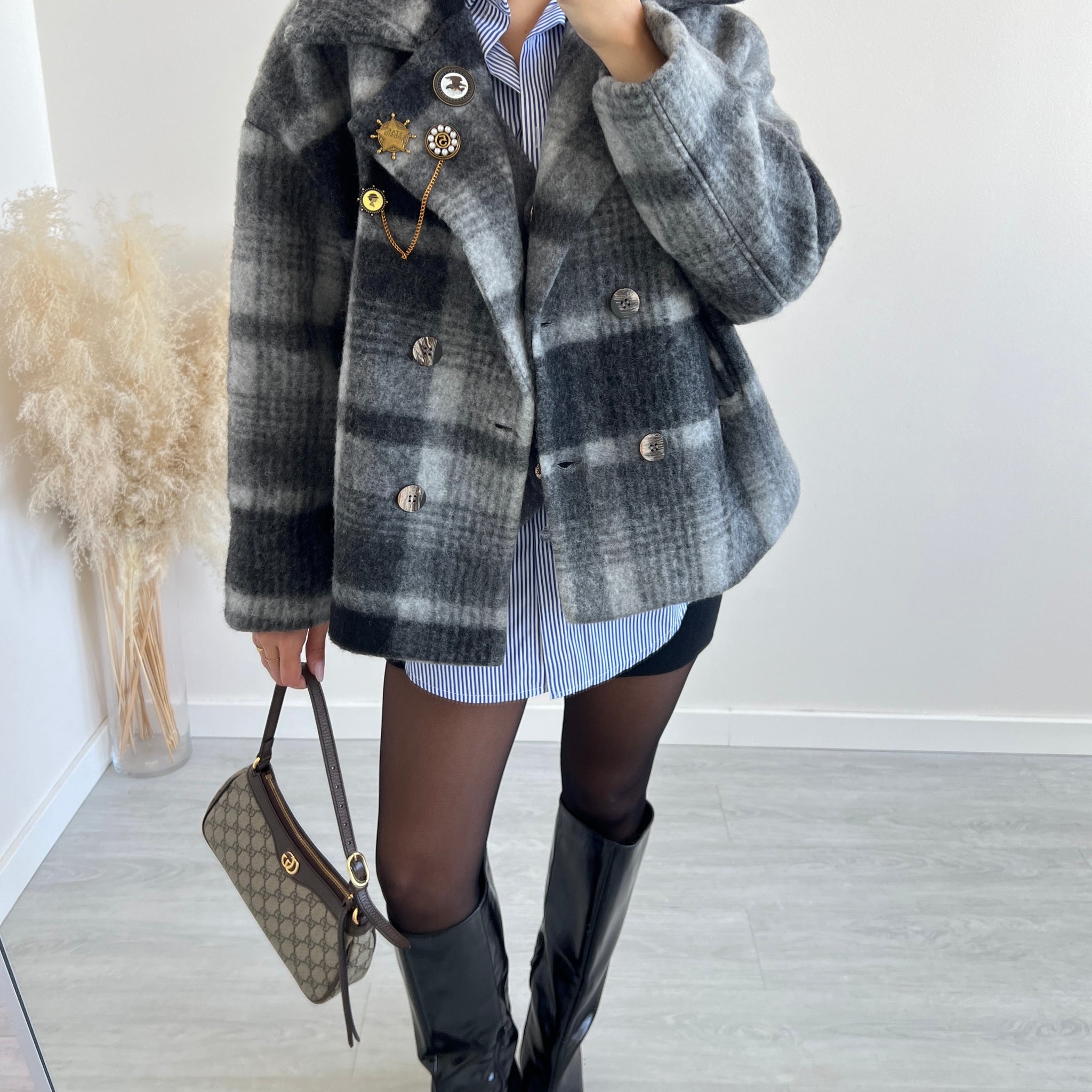 Cappotto doppiopetto in lana rasata grey