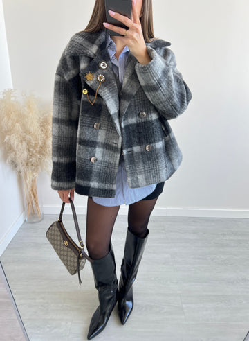 Cappotto doppiopetto in lana rasata grey