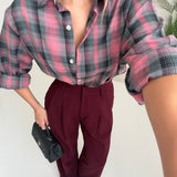 Camicia Emily tartan rosa e verde