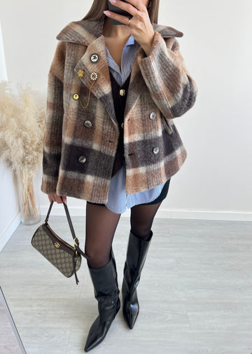 Cappotto doppiopetto in lana rasata caffè