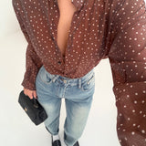 Camicia coreana velata a pois ruggine