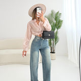 Camicia coreana velata a pois avorio