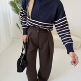 Maglione con zip a righe blu navy