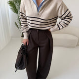 Maglione con zip a righe beige