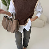 Gilet girocollo bicolore brown e beige