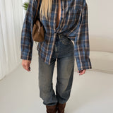 Camicia tartan con tasca laterale blu e brown