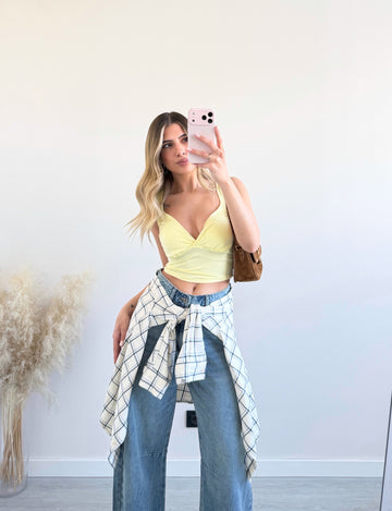 Top corto con coppe giallo