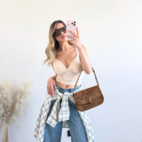 Top corto con coppe beige