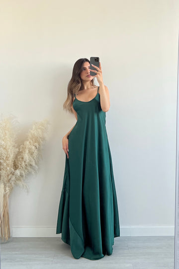 Abito semplice effetto raso verde