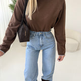 Pullover in lana con dettagli a contrasto sulle maniche e sul fondo brown