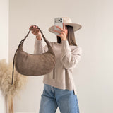 Borsa vera pelle scamosciata con manico intrecciato