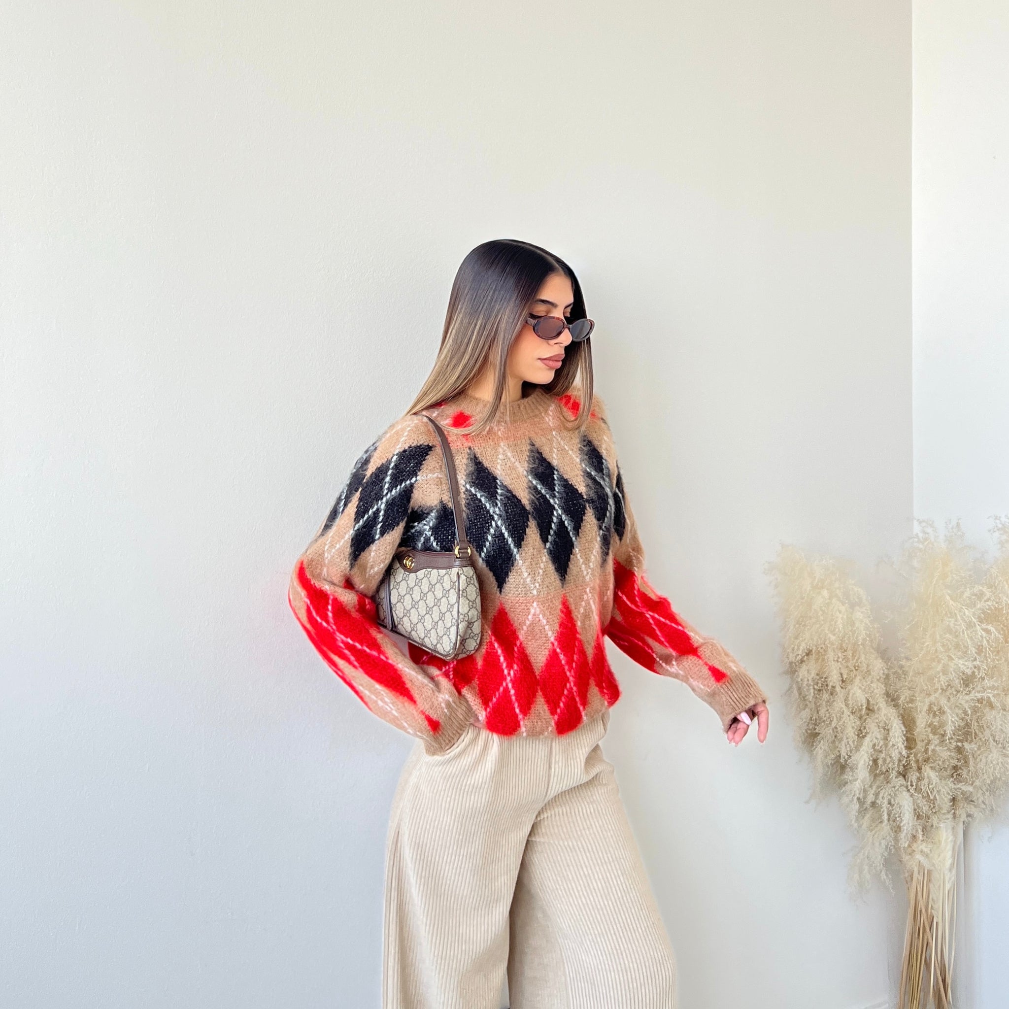 Pullover England camel arancio e nero