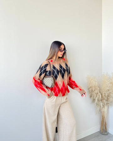 Pullover England camel arancio e nero