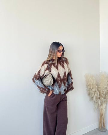 Pullover England marrone celeste e beige