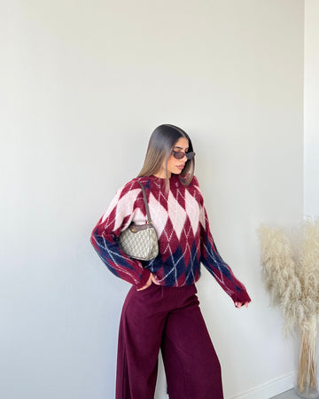 Pullover England burgundy blu e rosa