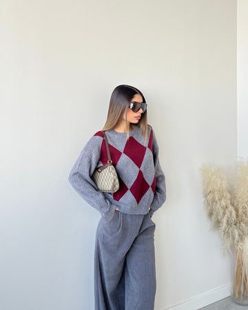 Pullover rombi grey e burgundy