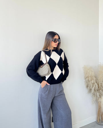 Pullover rombi bianco e nero