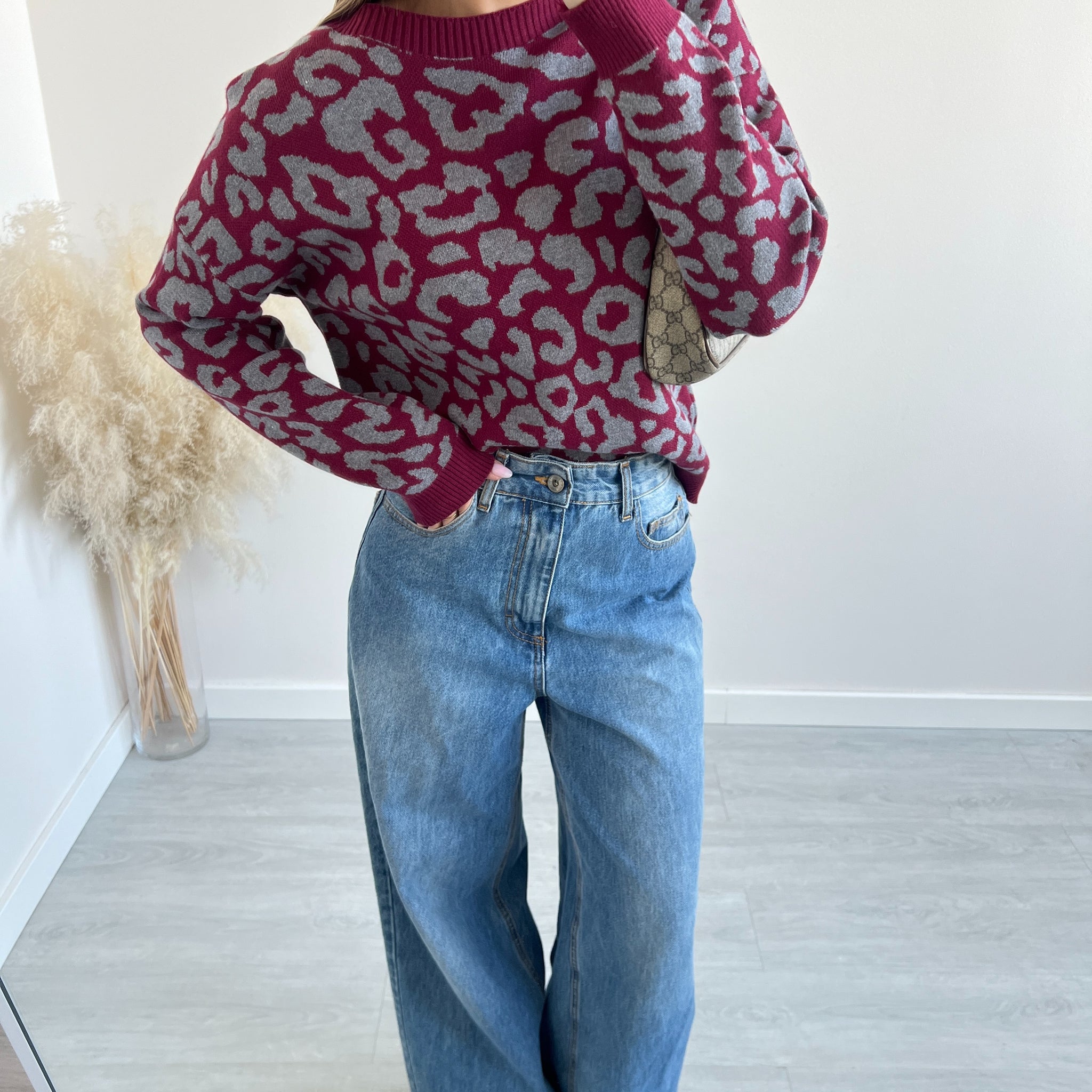 Pullover trama animalier 24049 burgundy