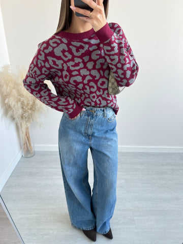 Pullover trama animalier 24049 burgundy