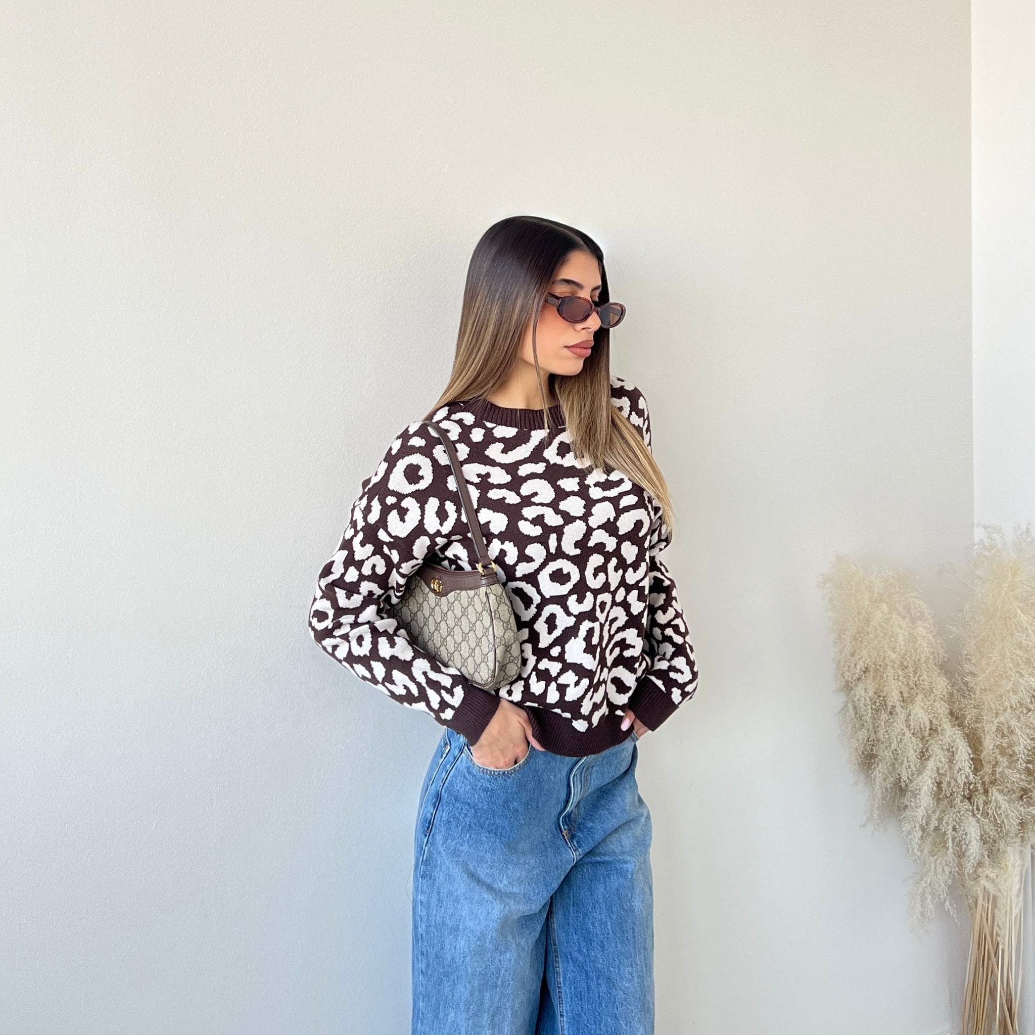 Pullover trama animalier brown
