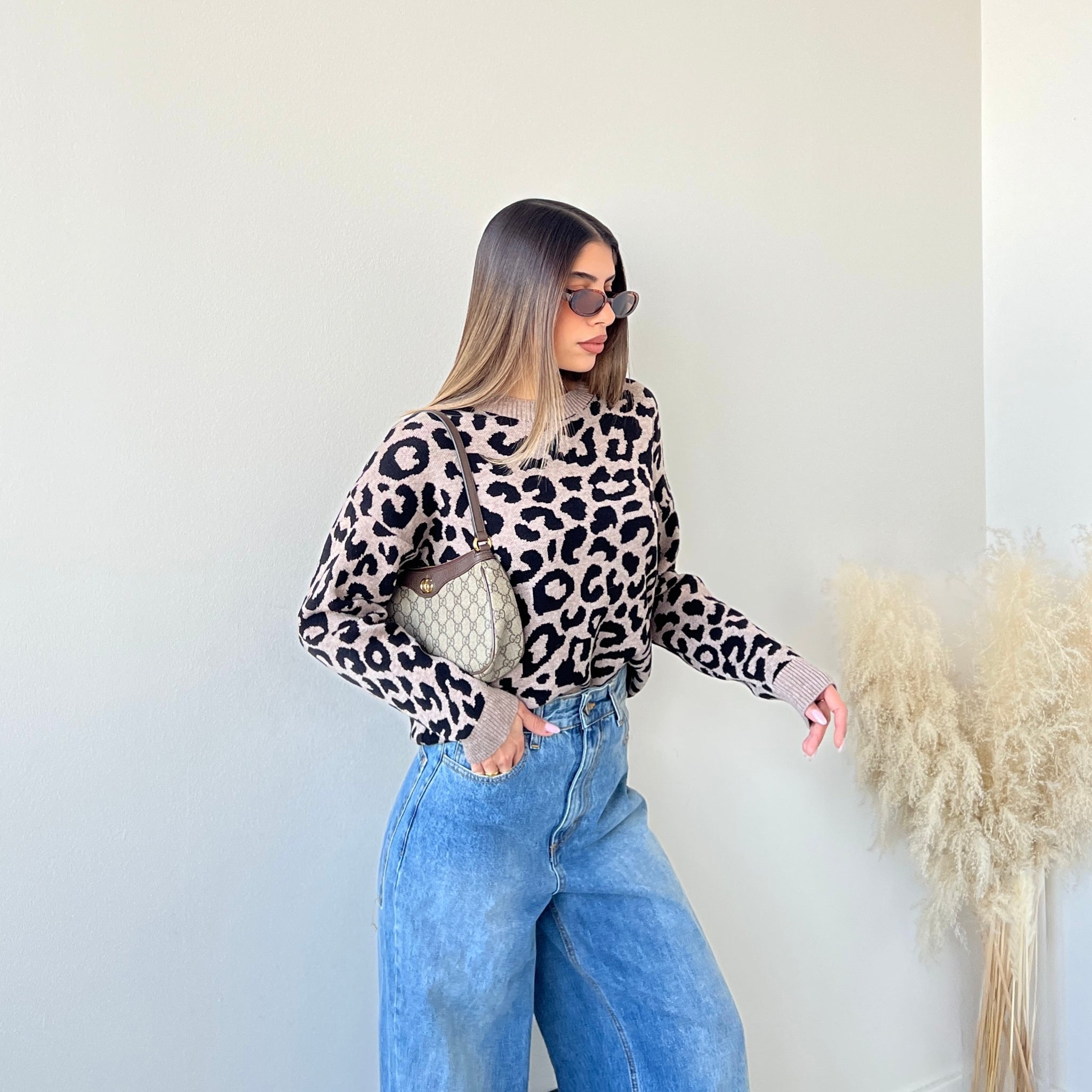 Pullover trama animalier 24049 camel