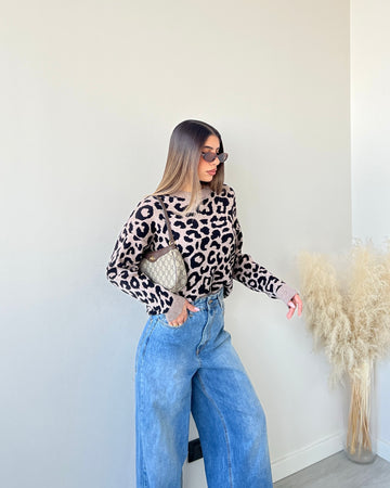 Pullover trama animalier 24049 camel