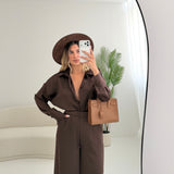 Camicia effetto raso brown