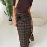 Gonna portafoglio lunga tartan brown