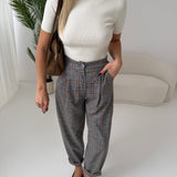 Pantalone con pinces tartan light grey