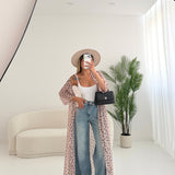 Kimono velato con cintura a pois beige