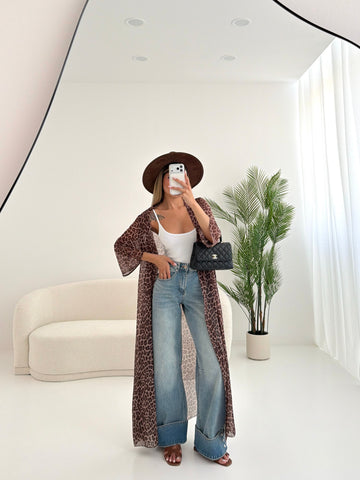 Kimono velato con cintura animalier
