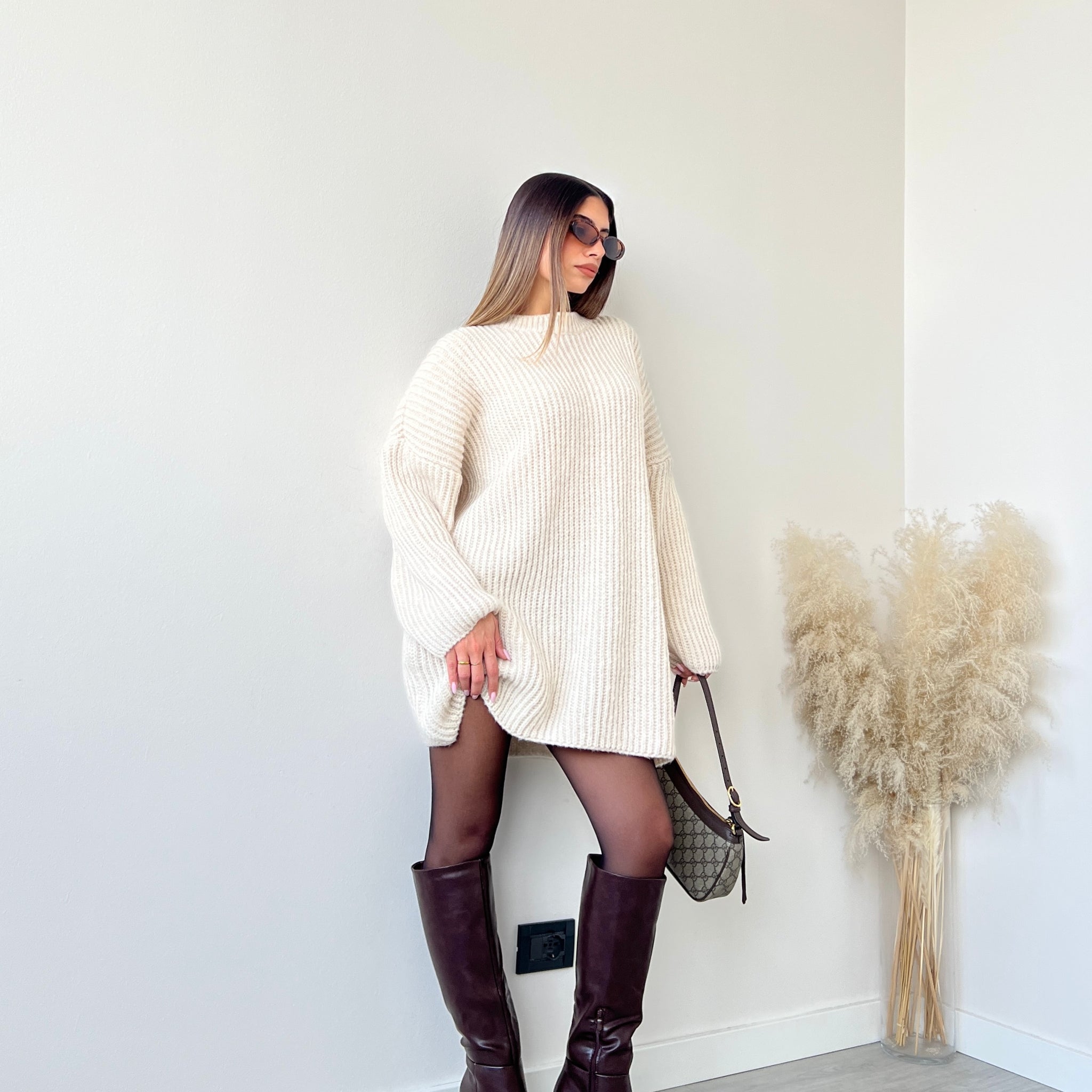 Maxi pull in maglia pesante beige