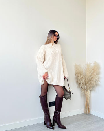 Maxi pull in maglia pesante beige